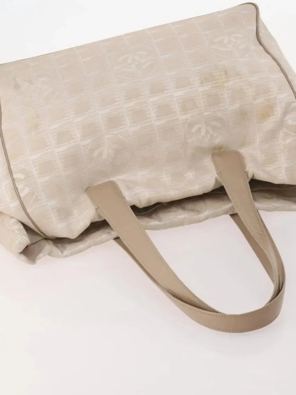 CHANEL New Travel Line Tote Bag Nylon 4 Set Beige CC Auth ti3920